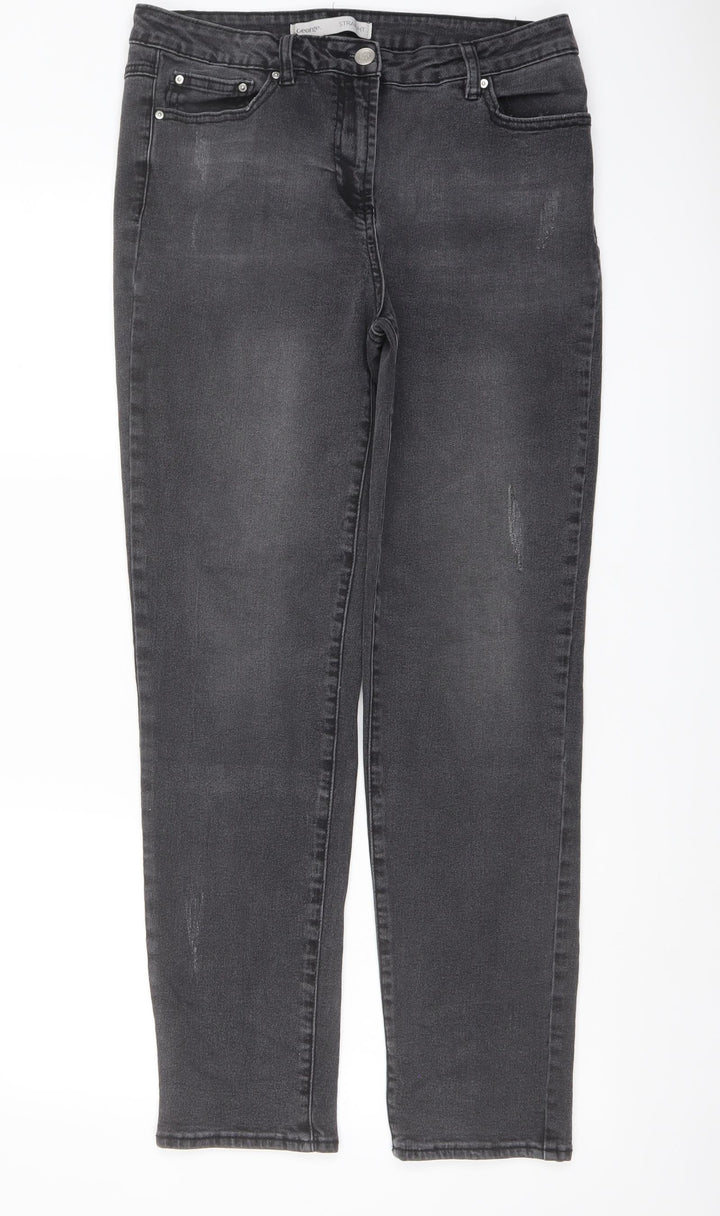 George Womens Grey Cotton Tapered Jeans Size 12 L28 in Regular Button