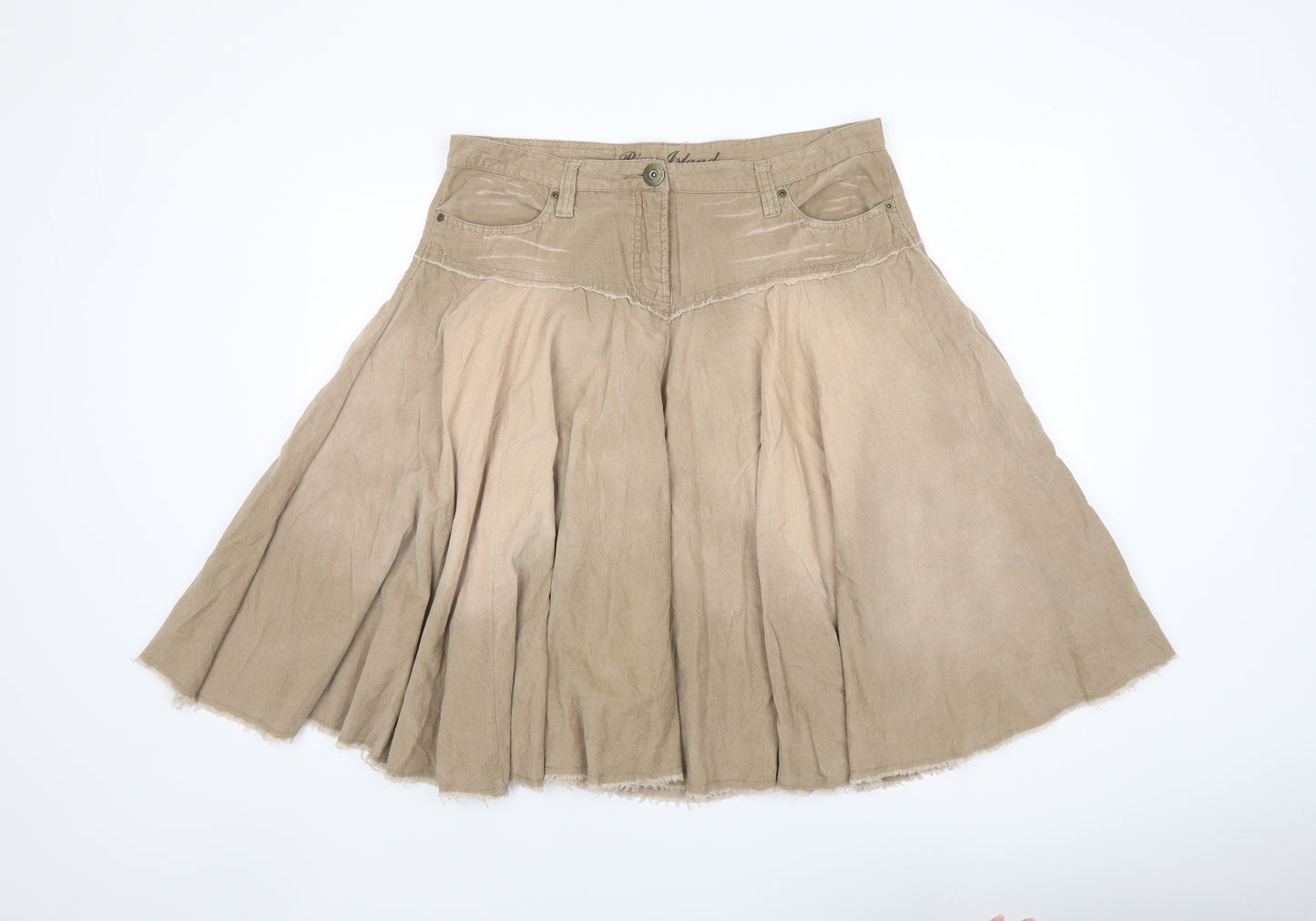 River Island Womens Beige Cotton Swing Skirt Size 14 Button