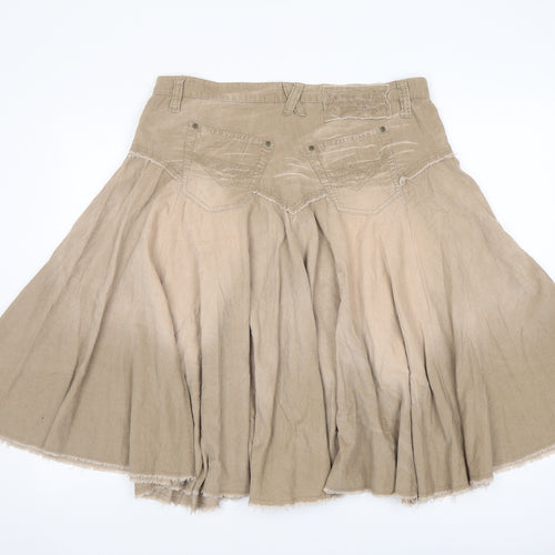 River Island Womens Beige Cotton Swing Skirt Size 14 Button