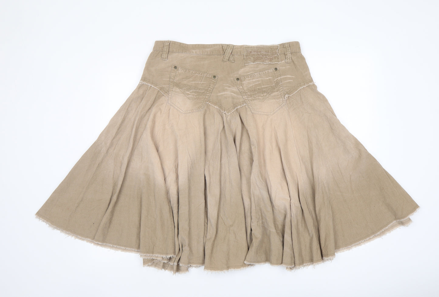 River Island Womens Beige Cotton Swing Skirt Size 14 Button