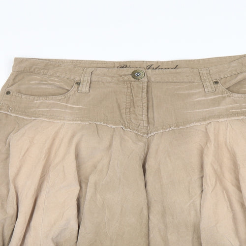 River Island Womens Beige Cotton Swing Skirt Size 14 Button