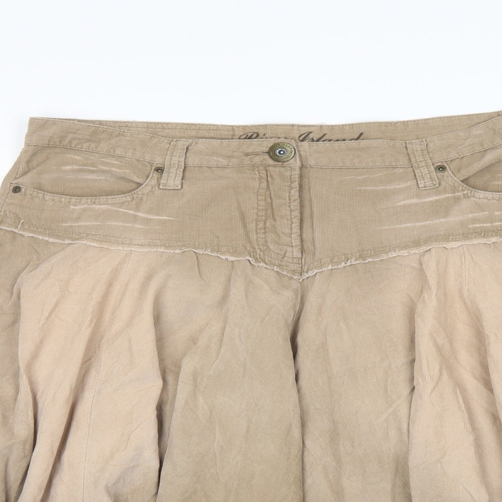 River Island Womens Beige Cotton Swing Skirt Size 14 Button