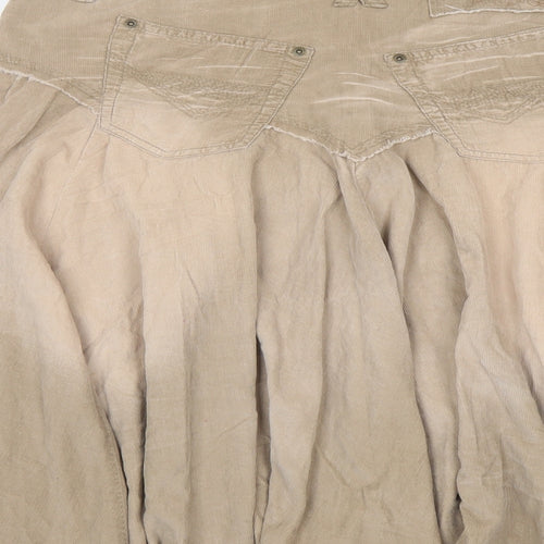 River Island Womens Beige Cotton Swing Skirt Size 14 Button