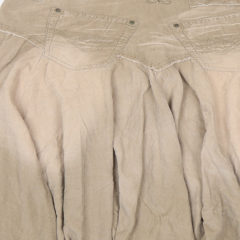 River Island Womens Beige Cotton Swing Skirt Size 14 Button