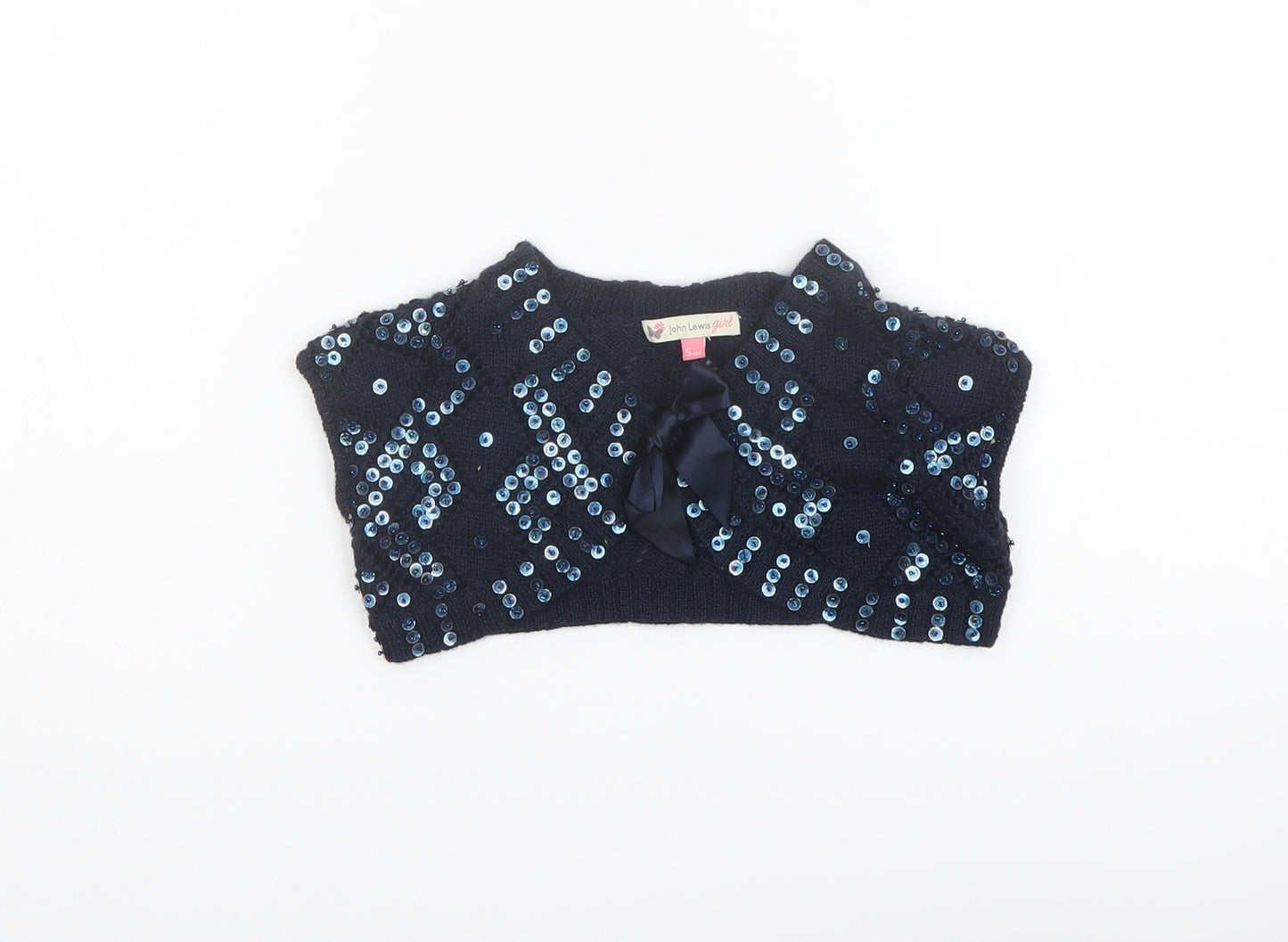 John Lewis Girls Blue V-Neck Acrylic Cardigan Jumper Size 5 Years Button - Cropped