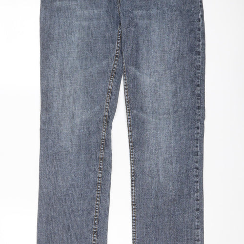 Denim & Co. Womens Blue Cotton Straight Jeans Size 14 L30 in Regular Button