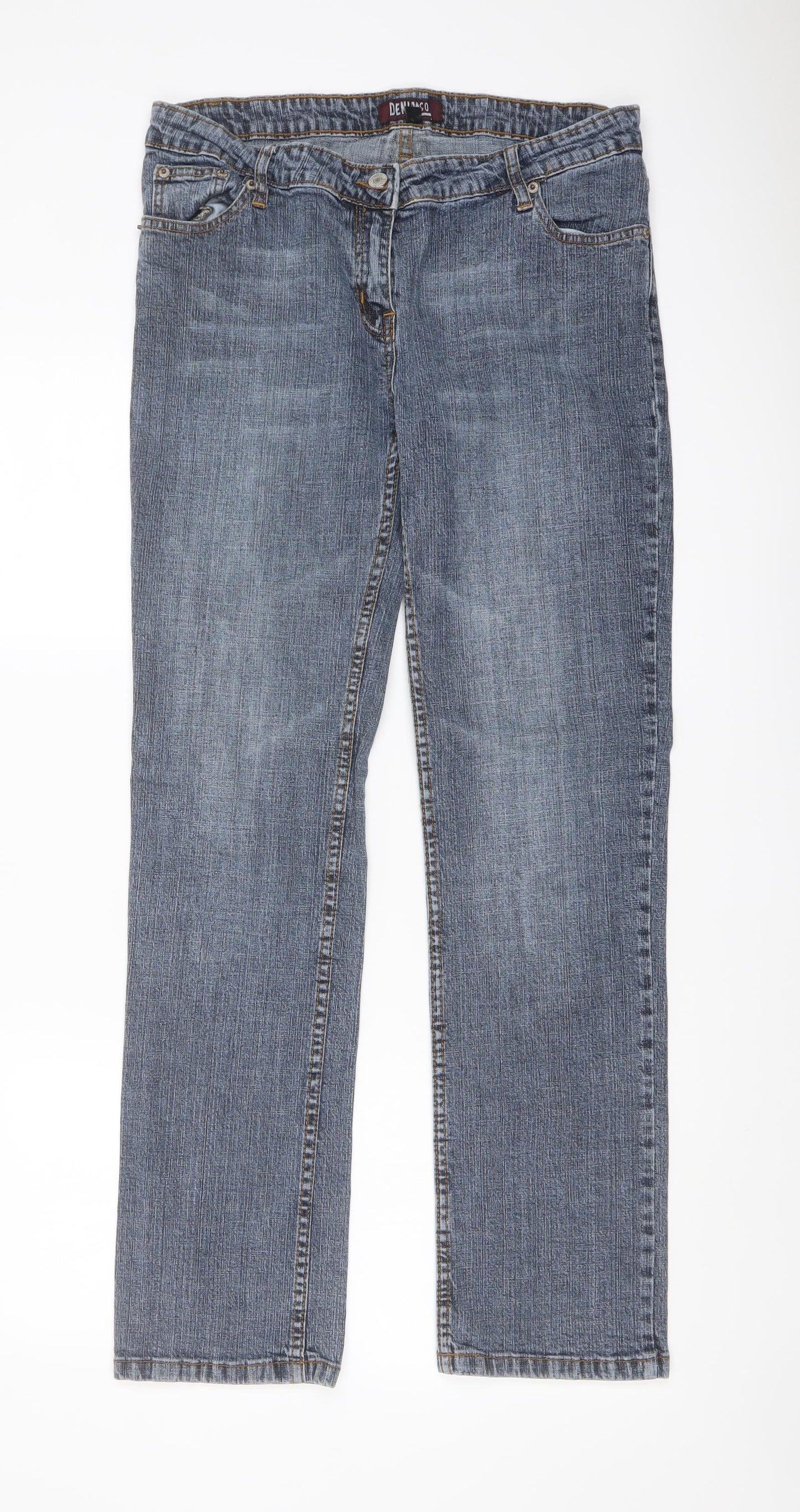 Denim & Co. Womens Blue Cotton Straight Jeans Size 14 L30 in Regular Button