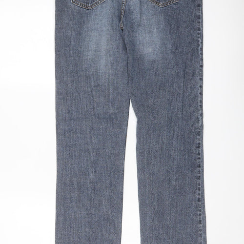 Denim & Co. Womens Blue Cotton Straight Jeans Size 14 L30 in Regular Button