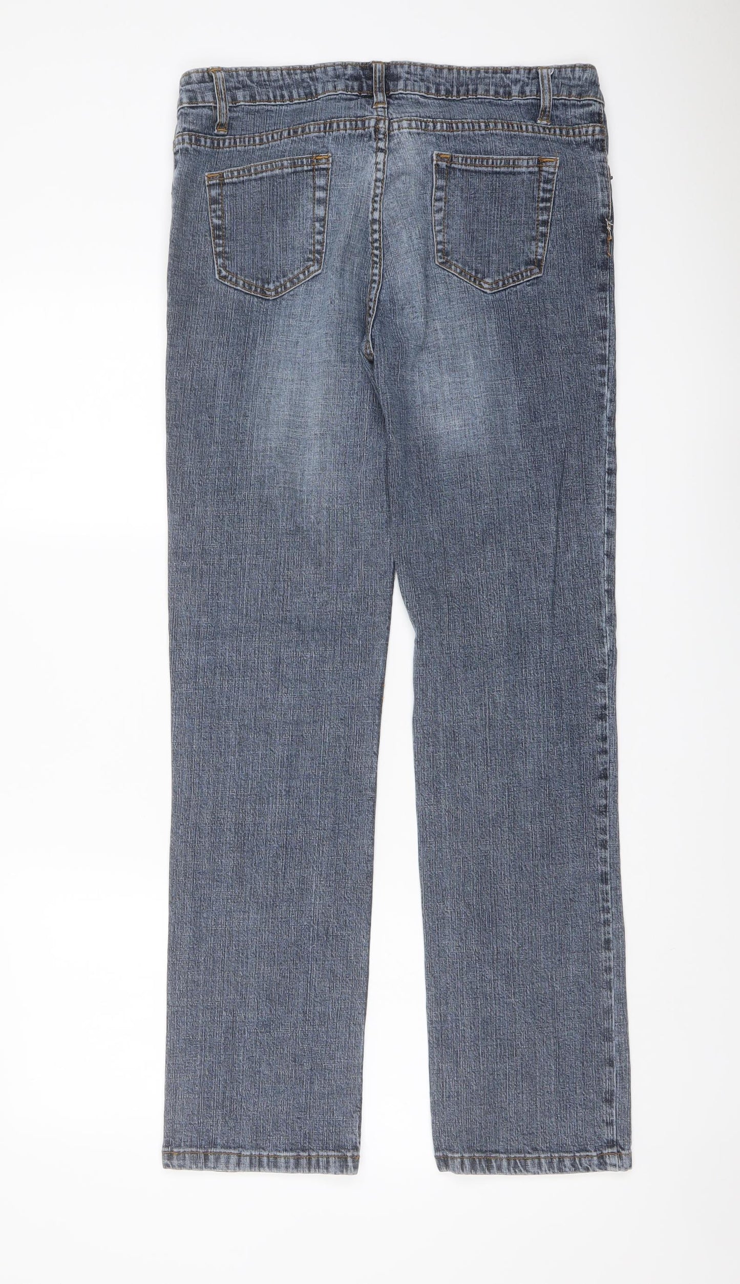 Denim & Co. Womens Blue Cotton Straight Jeans Size 14 L30 in Regular Button