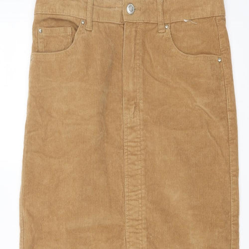 Denim & Co. Womens Brown Cotton Straight & Pencil Skirt Size 12 Button