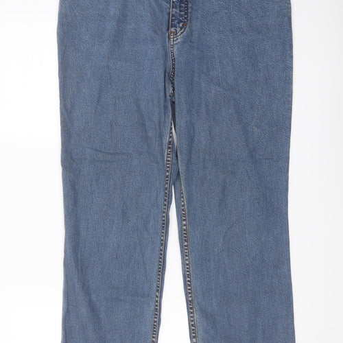 Marks and Spencer Womens Blue Cotton Straight Jeans Size 14 L26 in Regular Button