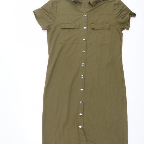 VILA Womens Green Viscose Shirt Dress Size XS Collared Snap