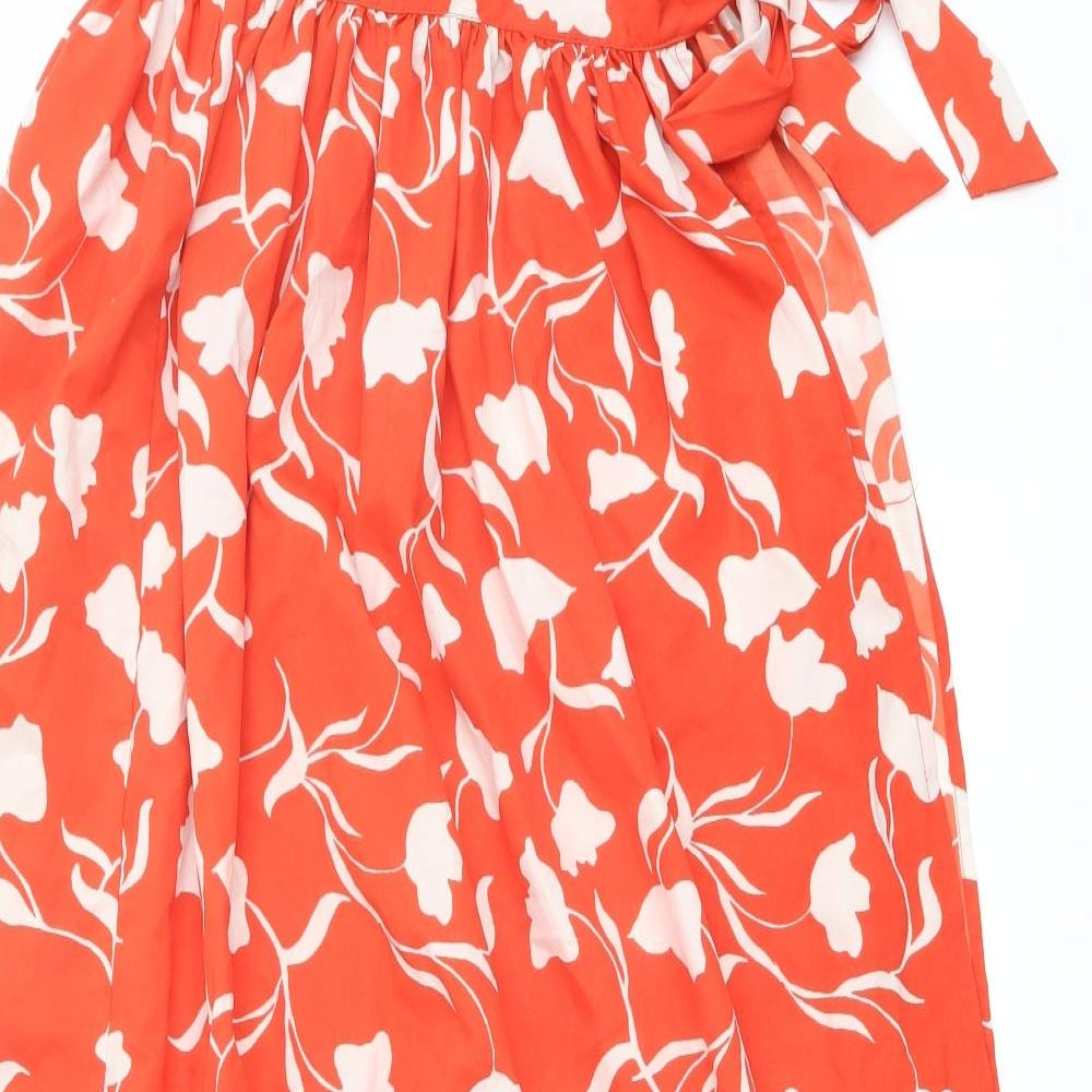 ASOS Womens Red Floral Polyester Wrap Skirt Size 6 Tie
