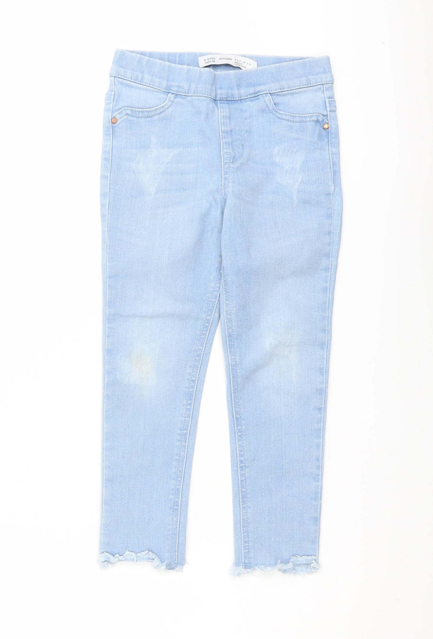 Denim & Co. Girls Blue Cotton Jegging Jeans Size 4-5 Years Regular Pullover - Distressed