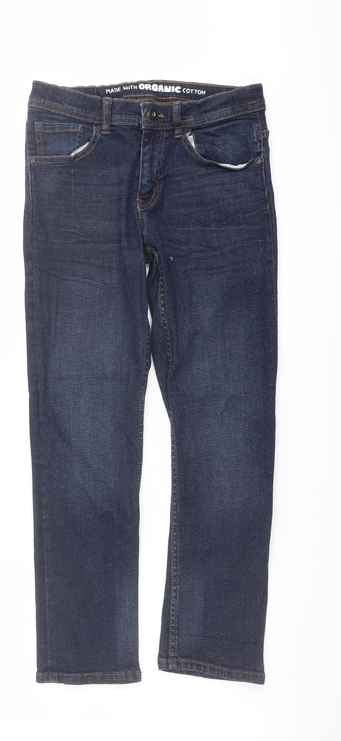 F&F Boys Blue Cotton Straight Jeans Size 10 Years Regular Button
