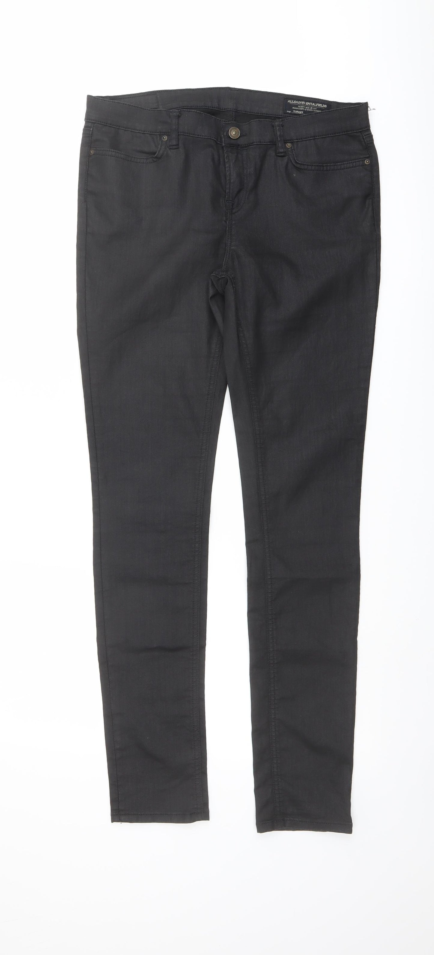 AllSaints Womens Black Cotton Trousers Size 31 in L32 in Regular Button - Coated