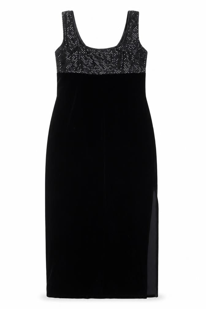 Front view of Sophia Defol women’s black polyester tank dress, size UK 10, square neck pullover