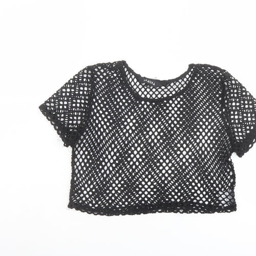 NaaNaa Womens Black Polyester Cropped T-Shirt Size 8 Round Neck