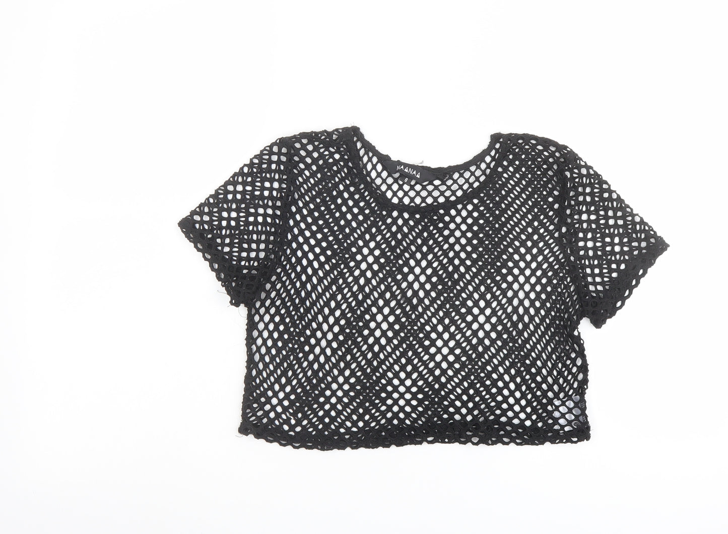 NaaNaa Womens Black Polyester Cropped T-Shirt Size 8 Round Neck