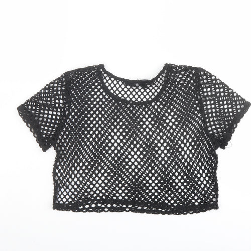 NaaNaa Womens Black Polyester Cropped T-Shirt Size 8 Round Neck