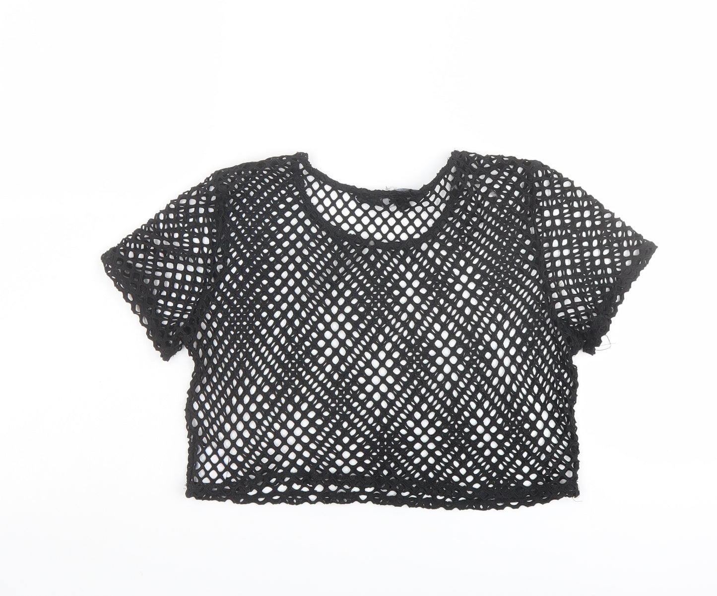 NaaNaa Womens Black Polyester Cropped T-Shirt Size 8 Round Neck