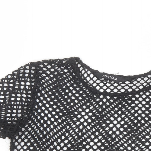 NaaNaa Womens Black Polyester Cropped T-Shirt Size 8 Round Neck