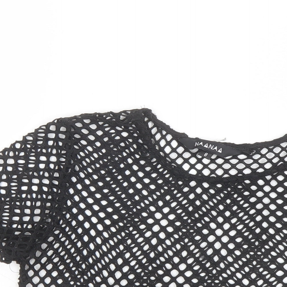 NaaNaa Womens Black Polyester Cropped T-Shirt Size 8 Round Neck