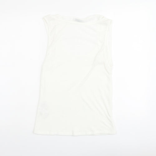 Zara Womens Ivory Polyester Basic T-Shirt Size L Scoop Neck