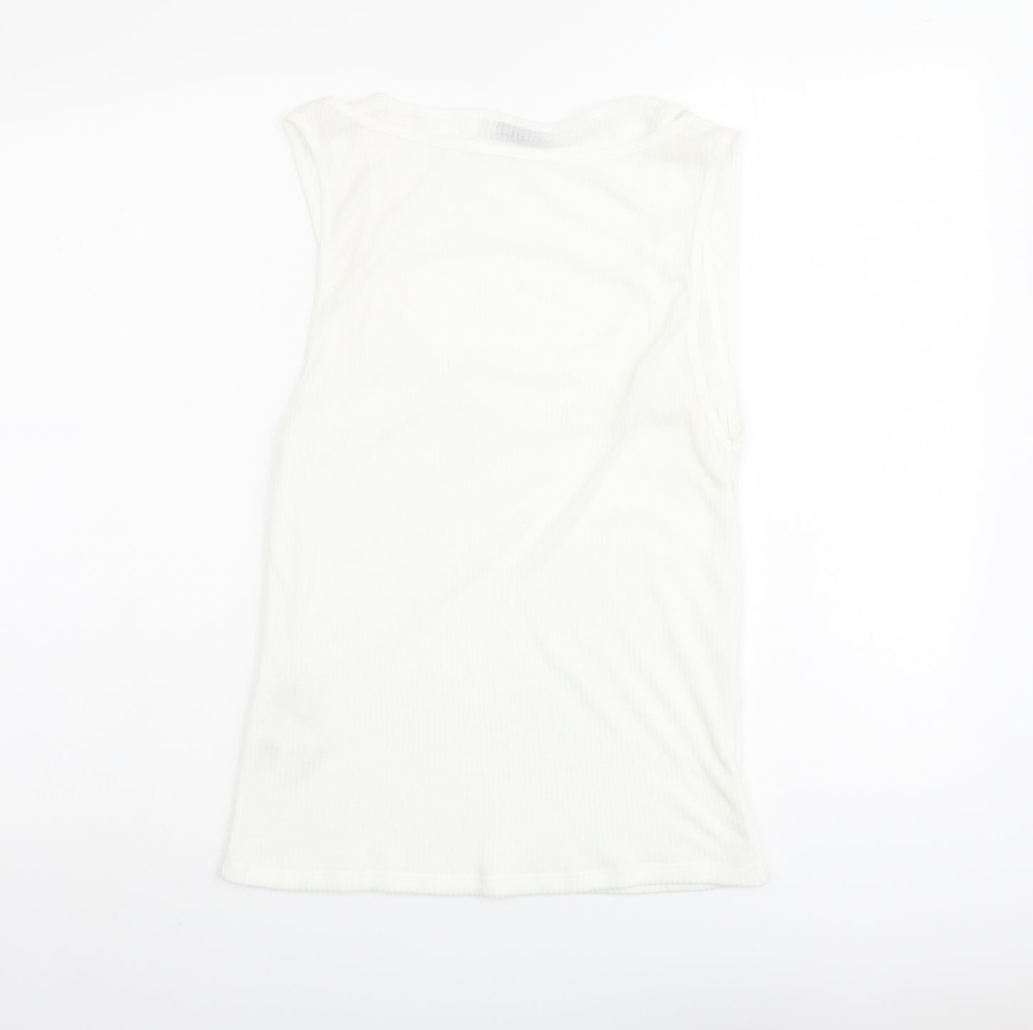 Zara Womens Ivory Polyester Basic T-Shirt Size L Scoop Neck
