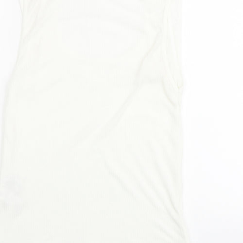 Zara Womens Ivory Polyester Basic T-Shirt Size L Scoop Neck