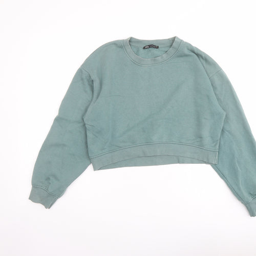 Zara Womens Green Cotton Pullover Sweatshirt Size S Pullover