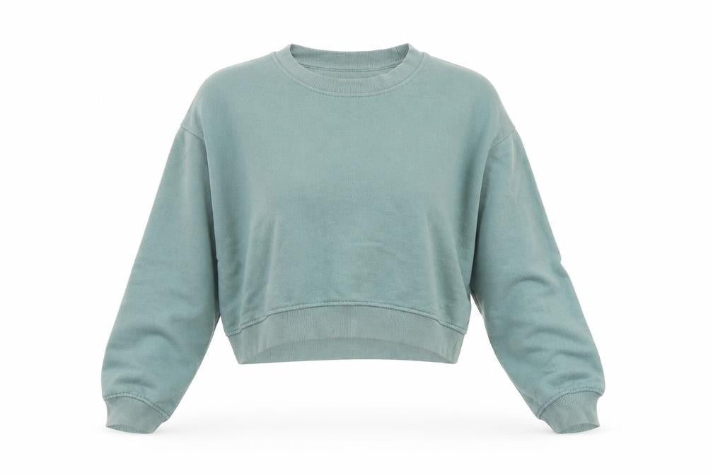 Front view of Zara women’s green cotton pullover sweatshirt, size S, pullover