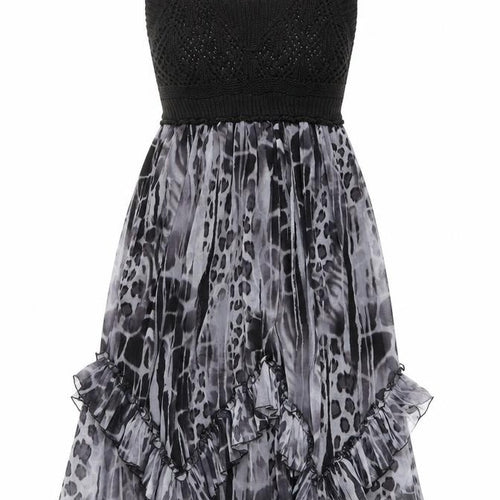 Emphasis Womens Black Animal Print Polyester Fit & Flare Size M Scoop Neck Pullover - Crochet Top
