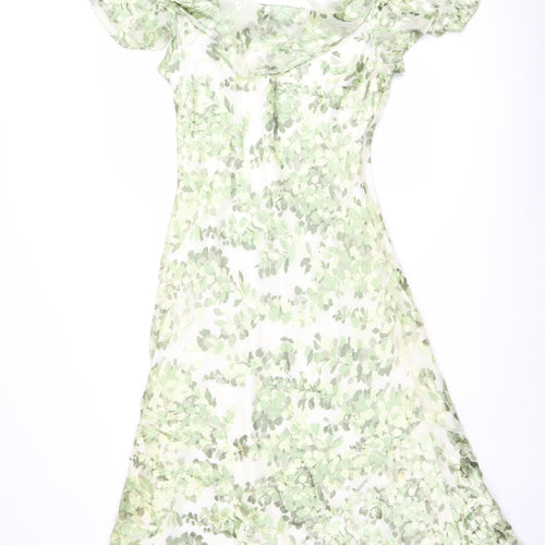 CC Womens Green Geometric Viscose A-Line Size 14 Collared Pullover