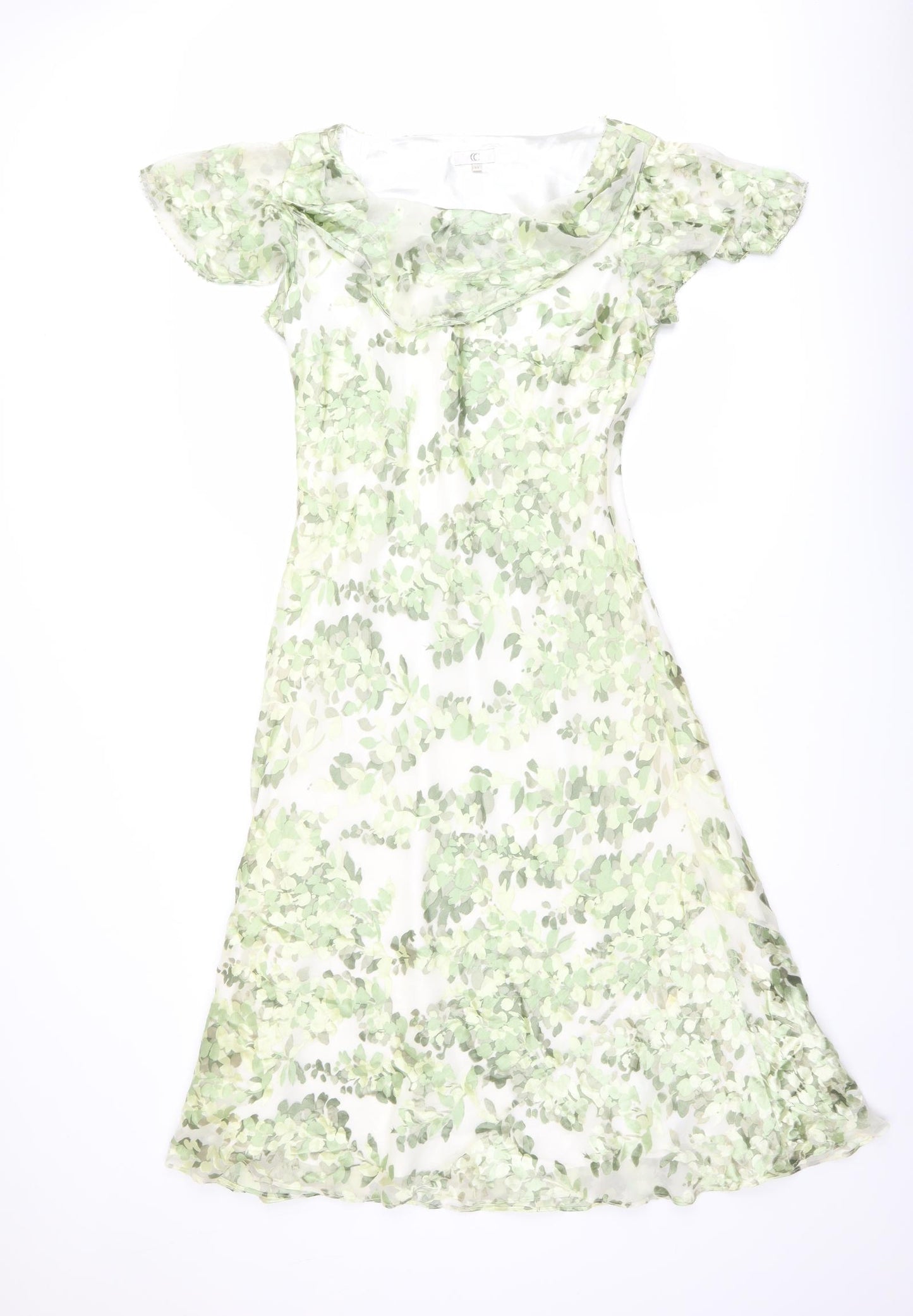 CC Womens Green Geometric Viscose A-Line Size 14 Collared Pullover
