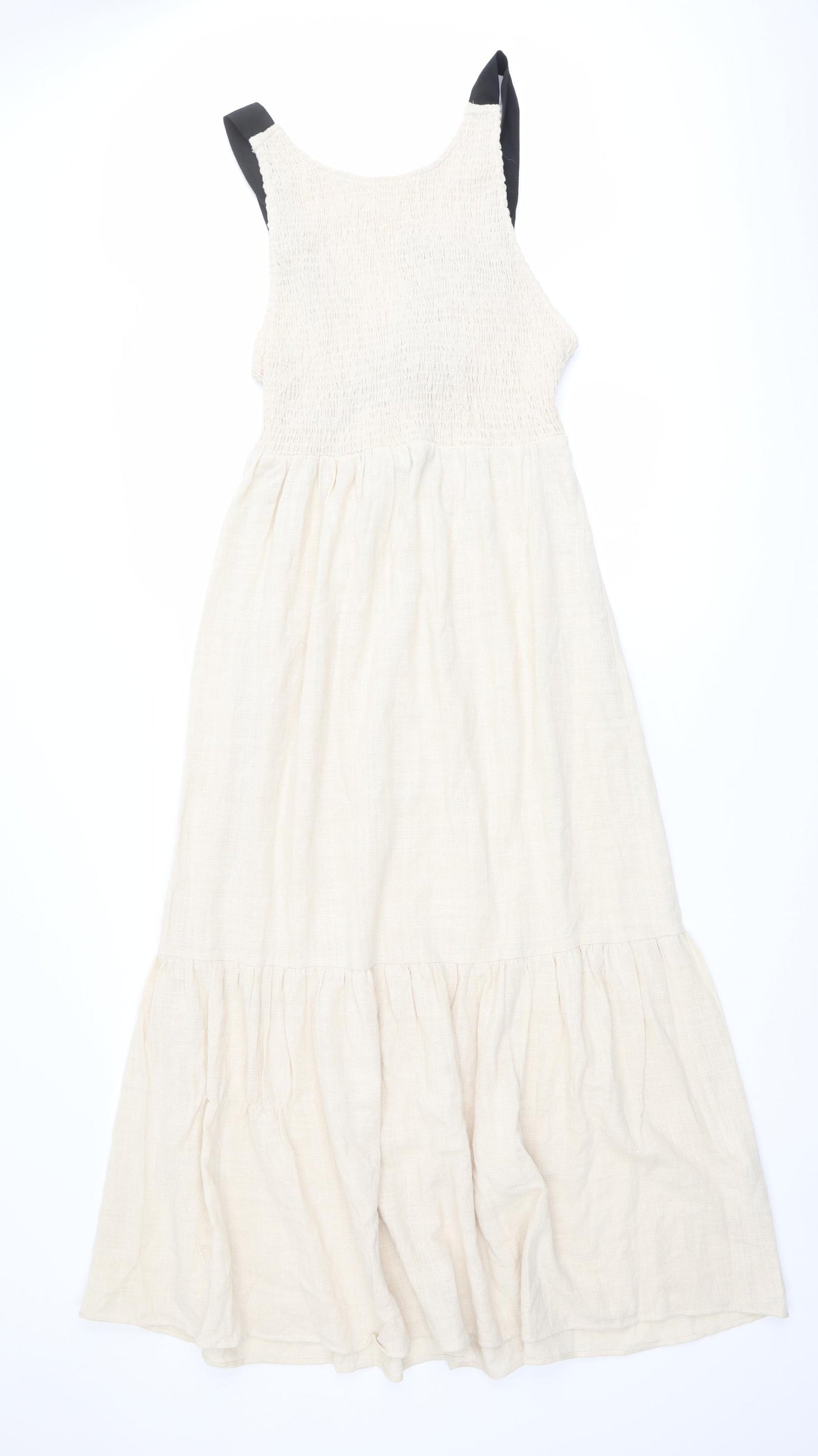Zara Womens Ivory Polyester Maxi Size S Boat Neck Tie - Shirred Top