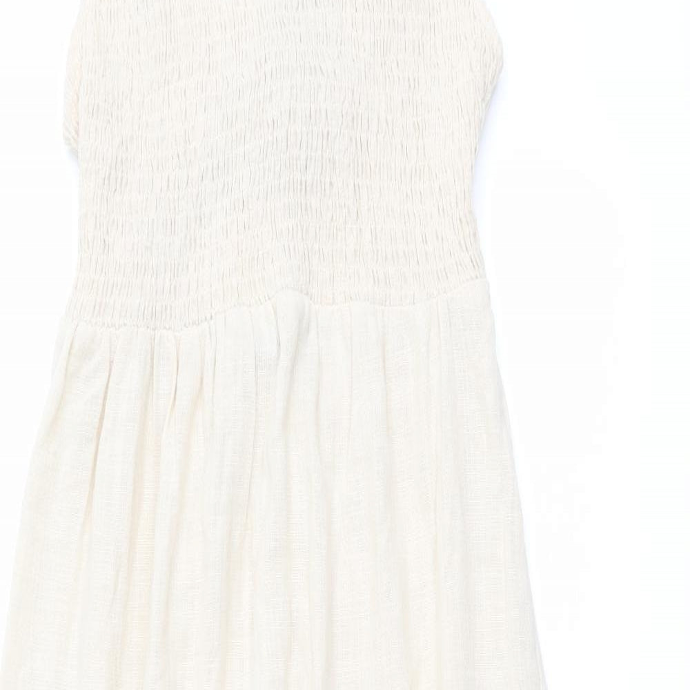 Zara Womens Ivory Polyester Maxi Size S Boat Neck Tie - Shirred Top