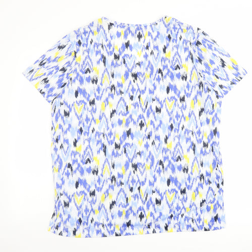 Marks and Spencer Womens Blue Geometric Polyester Basic T-Shirt Size 16 V-Neck
