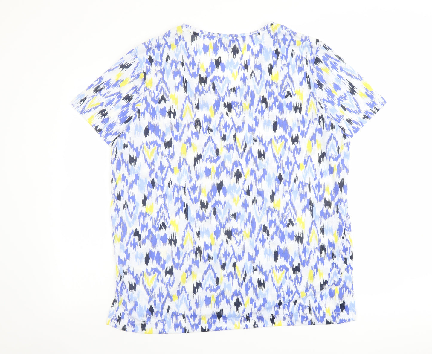 Marks and Spencer Womens Blue Geometric Polyester Basic T-Shirt Size 16 V-Neck