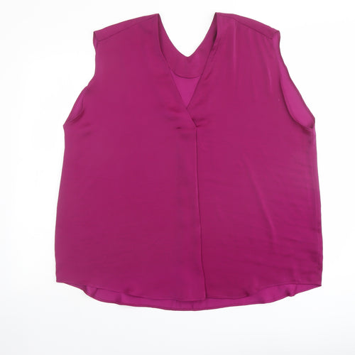 Marks and Spencer Womens Purple Polyester Basic Blouse Size 20 V-Neck