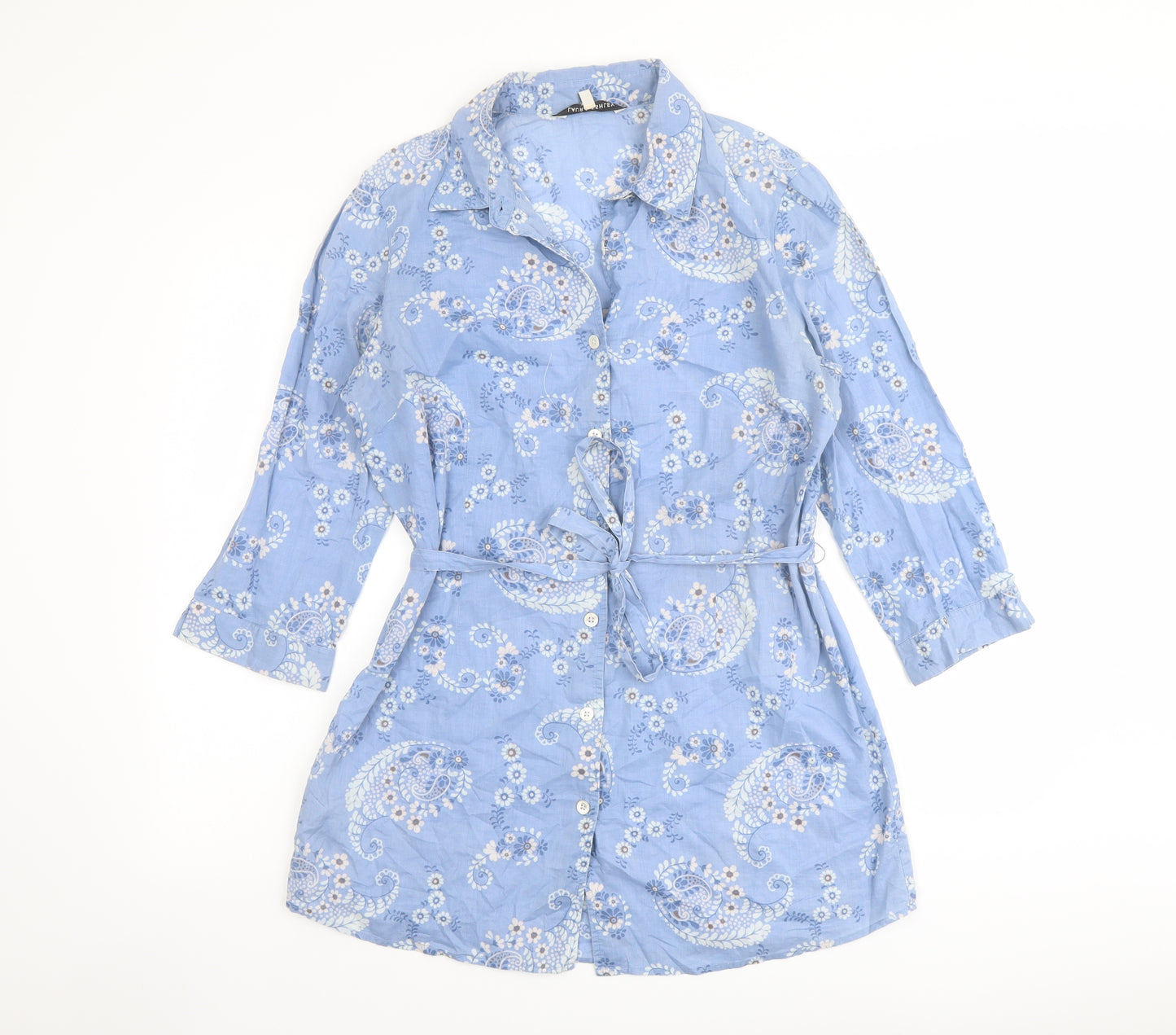 Laura Ashley Womens Blue Floral Cotton Basic Button-Up Size 14 Collared