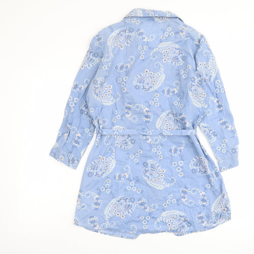 Laura Ashley Womens Blue Floral Cotton Basic Button-Up Size 14 Collared