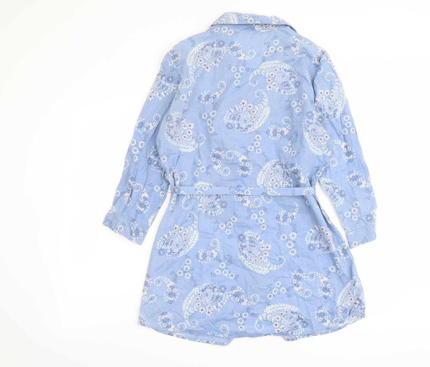 Laura Ashley Womens Blue Floral Cotton Basic Button-Up Size 14 Collared