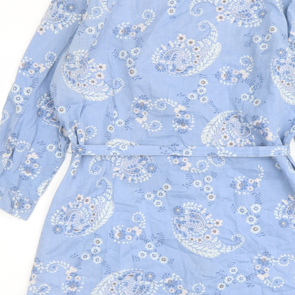 Laura Ashley Womens Blue Floral Cotton Basic Button-Up Size 14 Collared