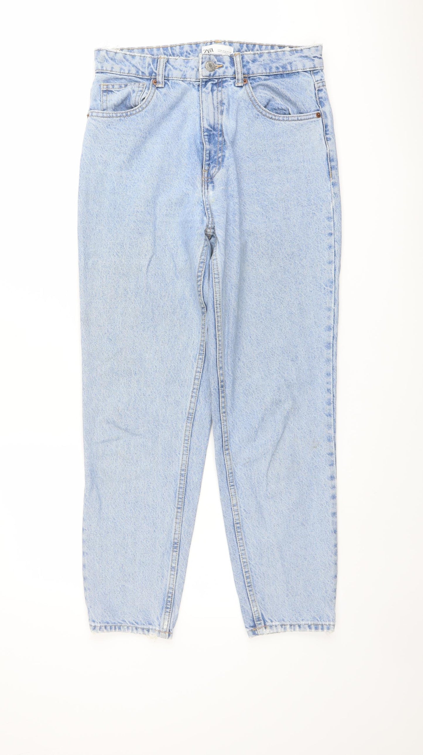 Zara Womens Blue Cotton Straight Jeans Size 10 L27 in Regular Button