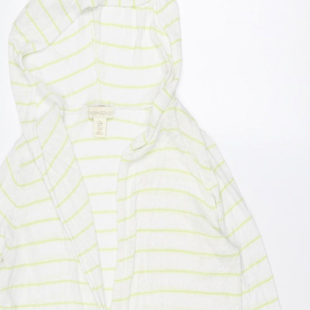 Cynthia Rowley Womens White V-Neck Striped Linen Pullover Jumper Size M