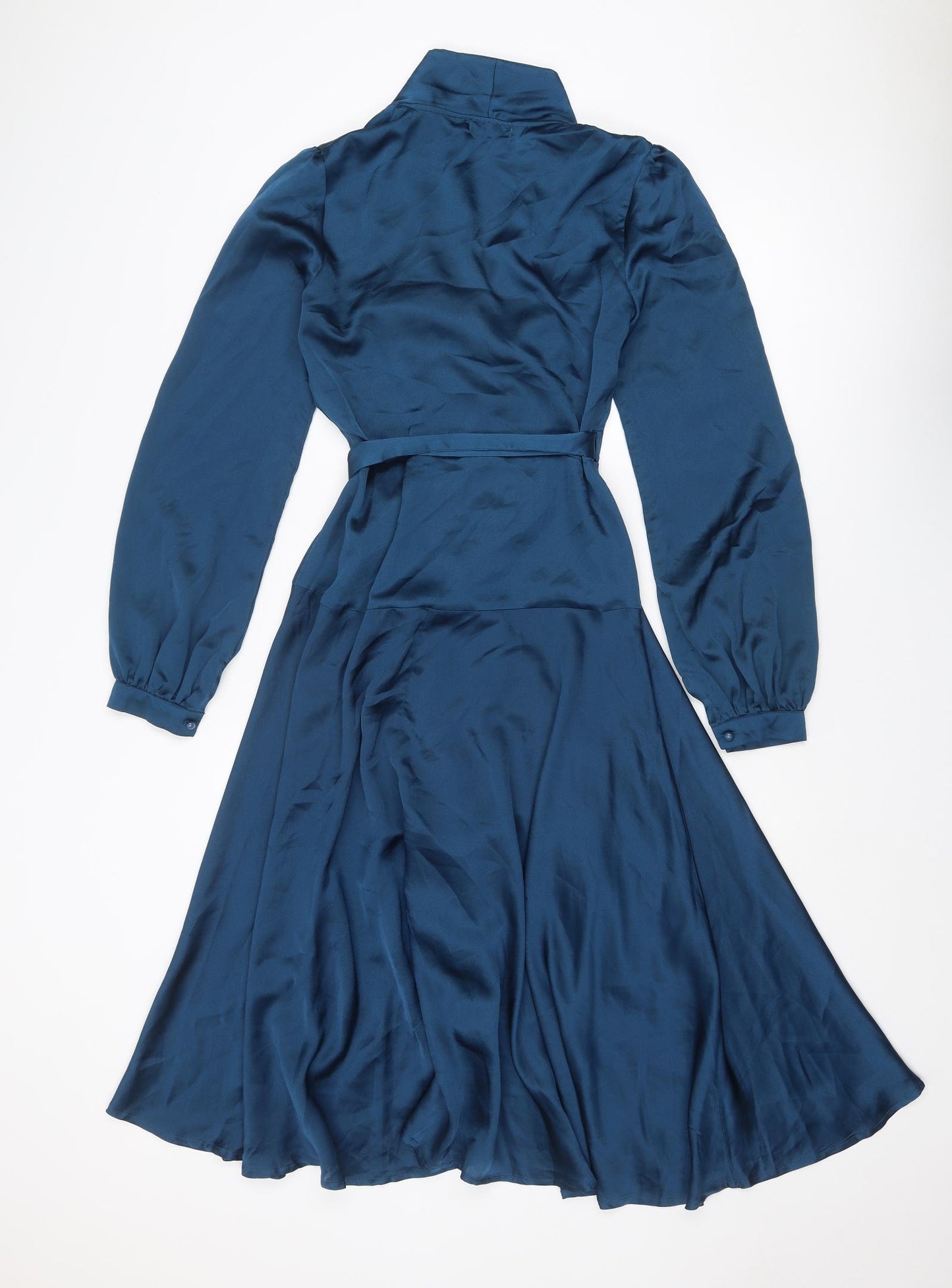 Boohoo Womens Blue Polyester Wrap Dress Size 10 V-Neck Tie