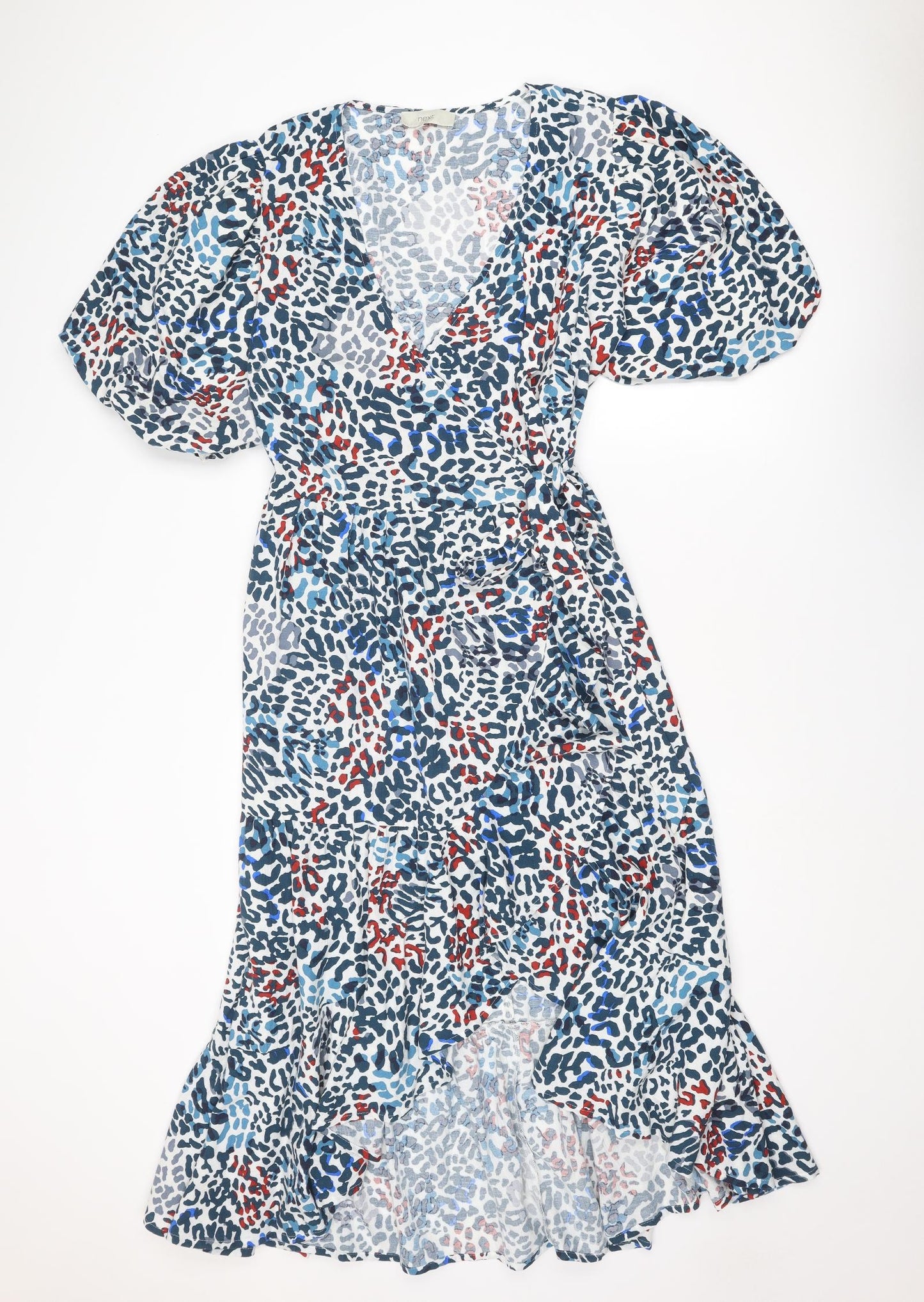 NEXT Womens Beige Geometric Linen A-Line Size 16 V-Neck Tie