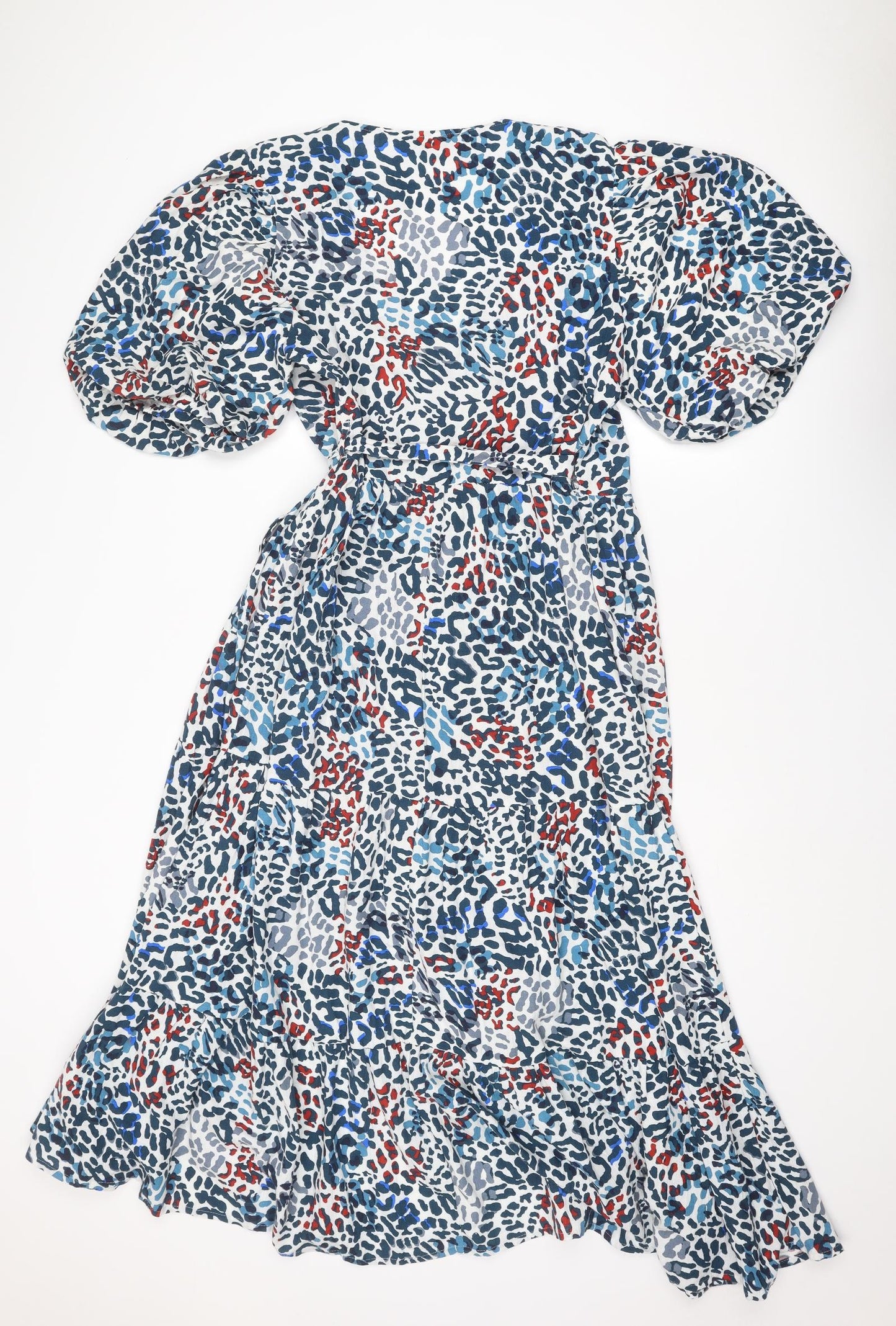 NEXT Womens Beige Geometric Linen A-Line Size 16 V-Neck Tie