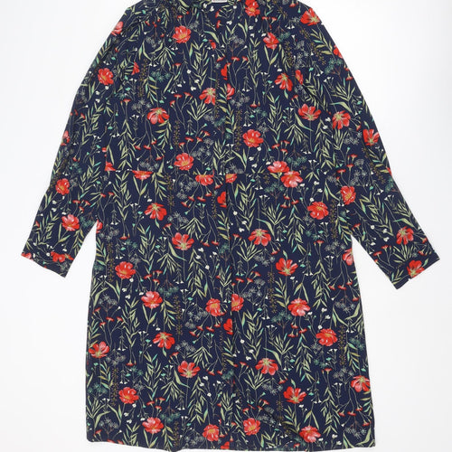 Damart Womens Multicoloured Floral Polyester Shirt Dress Size 16 Collared Button